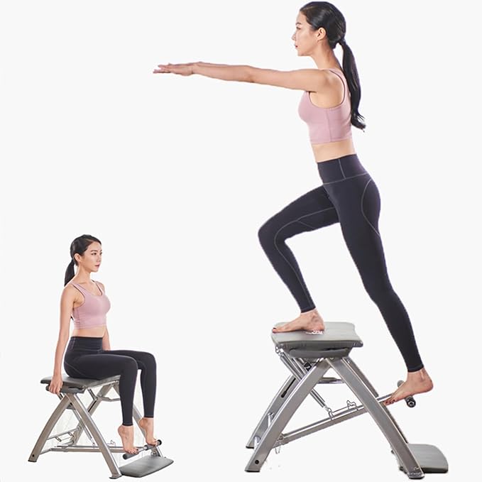 Split-Pedal Stability Yoga Pilates Chair with 3-Speed Resistance - Foldable Equipment for Home & Gym Workout