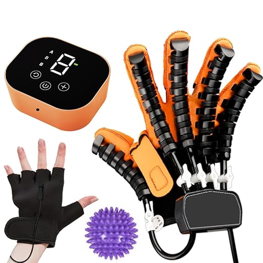 Rehabilitation Robot Glove for Stroke, Robotic Hand Stroke Recovery Equipment, Fingers Strength Training Device for Hemiplegia, Strength Adjustable (Left Hand-XL)