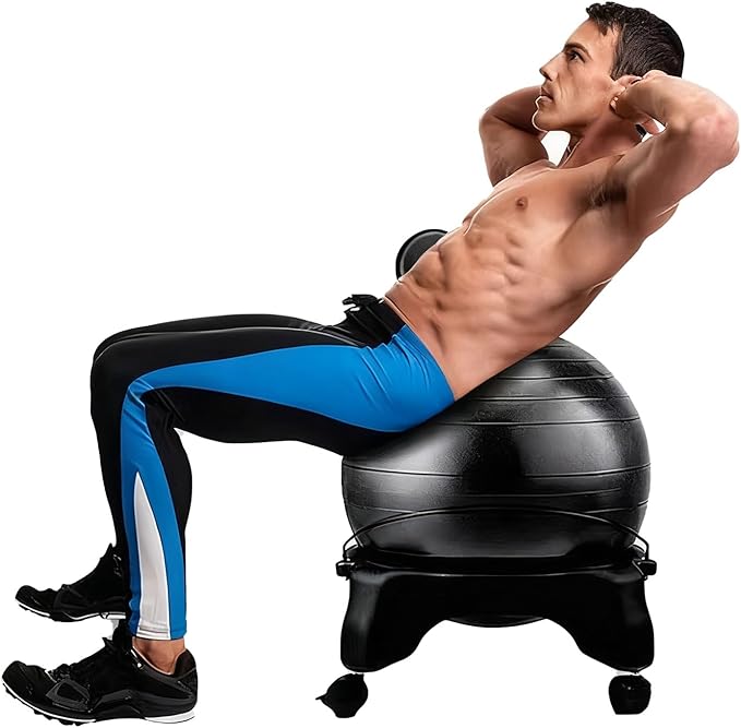 Exercise Yoga Ball Chair with Ball 55cm, Folding Active Sitting Chair with Back, Posture Training Balance Balls Seat for Pilates & Ab Workouts(Style A)