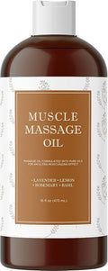 Sore Muscle Massage Oil for Body - Relaxing Therapy With Lavender and Rosemary Oils for Muscle Relief - Gentle Warming for Pro or Home Use (16oz)