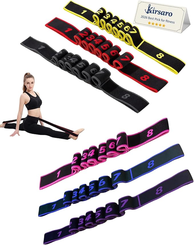 Fitness Resistance Bands for Stretching, Stretch Band for Working Out, Numbered 8 Section Adjustable Elastic Strap, Yoga Pilates Flexibility Training, Multifunction Full Body Leg Stretcher