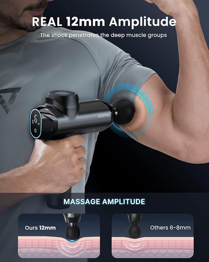 RENPHO Active Power Massage Gun Deep Tissue with 12mm Amplitude, FSA Eligible HSA, Percussion Muscle Massager, Portable Electric Handheld Massage Gun with LED Touch Display