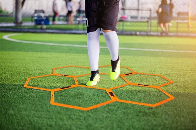 Hex Agility Rings Set of 6/12 Rings for Speed & Agility Footwork Training, Hexagon Ladder with Fitness Equipment Sport Workout Home Gym, Kids and Adults (Orange)