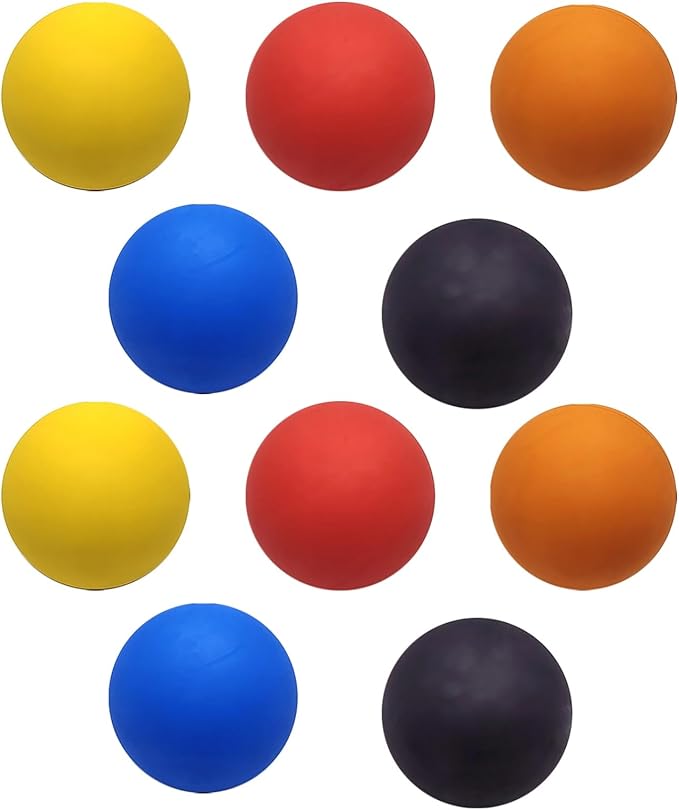10-Pack Hollow Core High Bounce Squash Balls, Multi-Color Set (2 Each), 2.36-Inch Diameter Exercise Balls for Reaction and Recovery Training