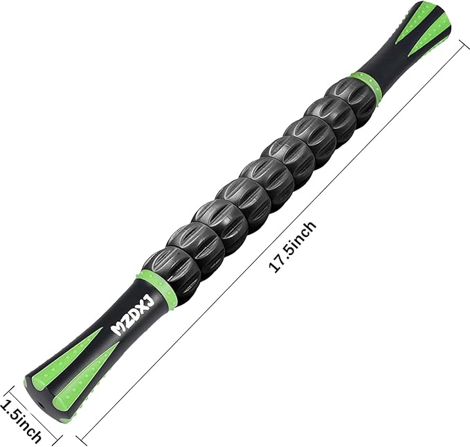 Muscle Roller Massage Roller Stick- Deep Tissue Fascia Blaster for Myofascial Pain Relief, Lymphatic Drainage & Body Sculpting, Handheld Physical Therapy & Recovery Tool (Green black-18 inch)