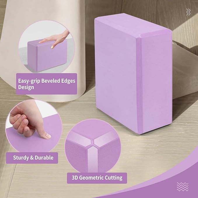 Yoga Blocks 2 Pack 9x6x3 Inches, Sturdy Foam Yoga Block, Premium EVA, Non Slip High Density for Pilates Meditation, Stretching and Toning