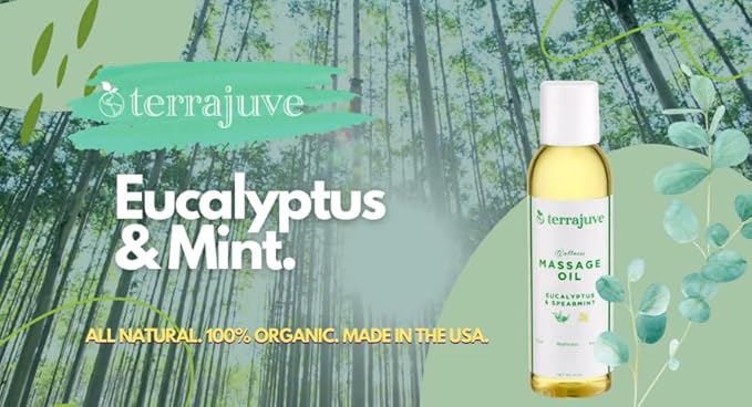 Terrajuve Aromatherapy Massage Oils Set Eucalyptus & Spearmint Pure, Organic, All-Natural Made in USA Relaxation and Stress Relief (4 Oz) Gift – Mother's Day Gift for Mom