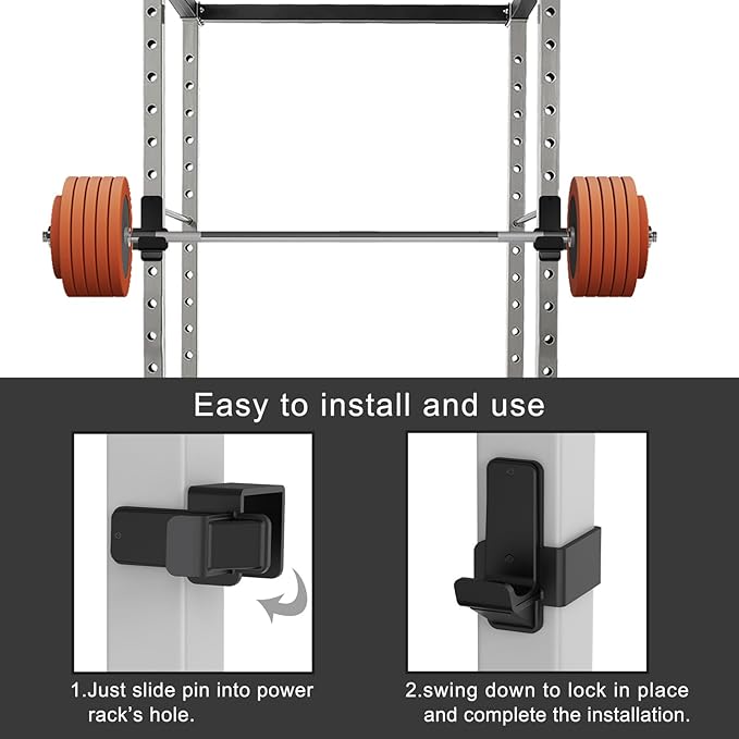 Kipika J-Hooks for 2'x2'and 3'x3' Power Rack - Bottom Reinforced Steel Hooks with Rubber Pad - Set of 2