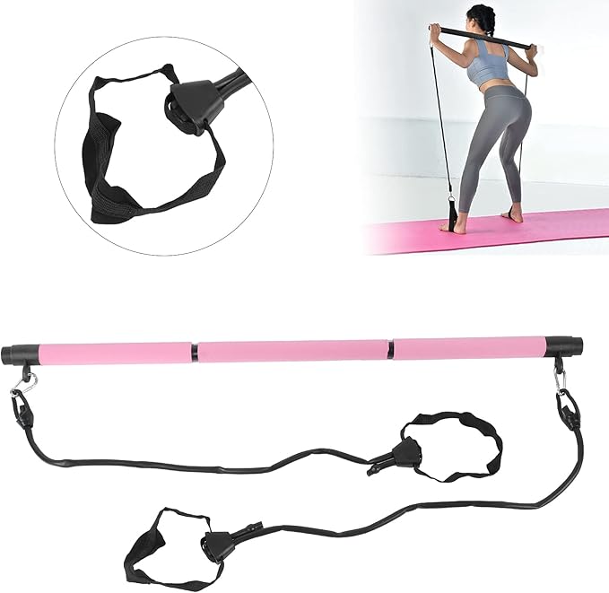 Adjustable Pilates Bar Portable 3 Sections Pilates Workout Stick Body Building Puller Yoga Pull Rods for Home Gym Office Travel Fitness Equipment Steel Pipe Foam 35 Inches