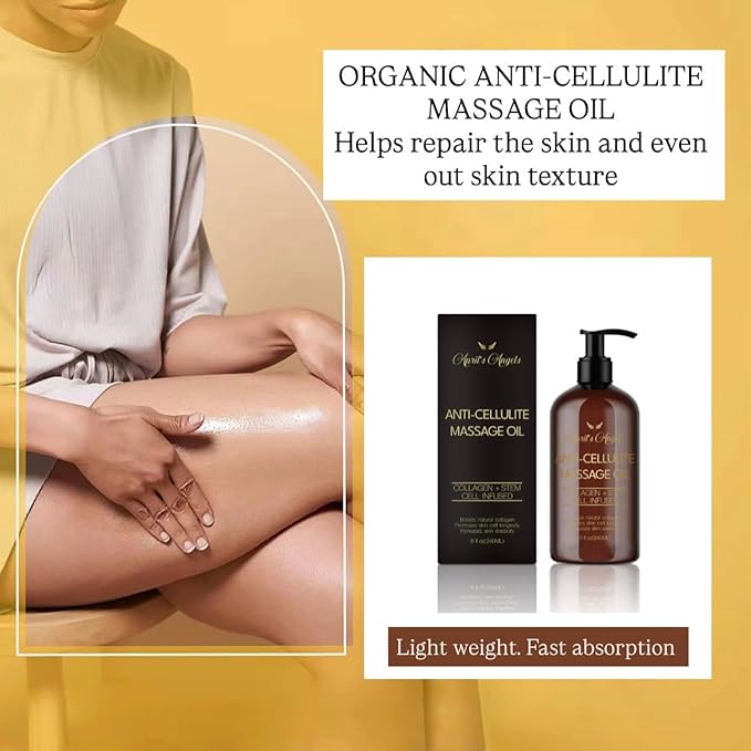 April's Angels Anti-Cellulite Massage Oil with Collagen & Stem Cell Infused. Skin Elasticity, Firmness, Deep Hydration. 8 fl oz