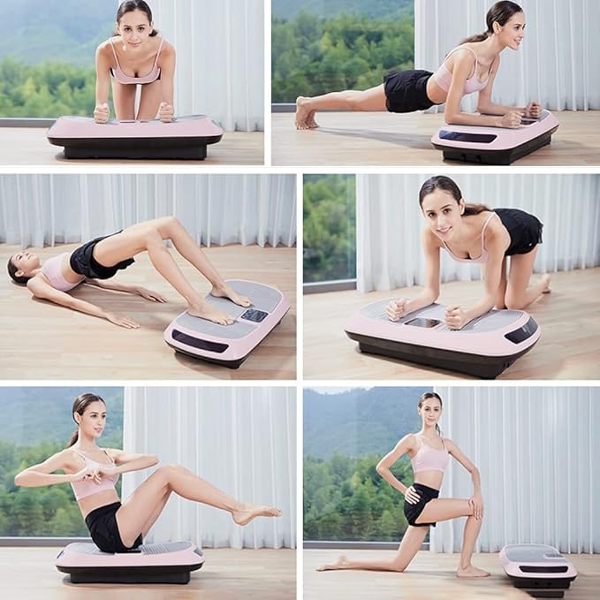 Vibration Platform Machine for Home Gym, Vibration Plate Exercise Board for Fitness, Full Body Vibrating Workout Machine w/Resistance Bands (Color : Pink)