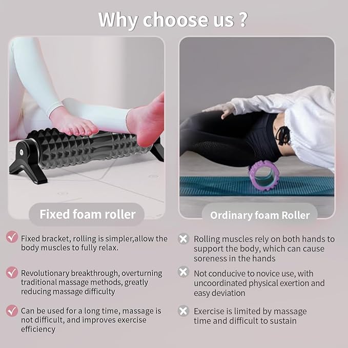 New Upgrade Bracket Foam Roller with Stand for Back Leg Pain, 21 Inch Firm Deep Tissue Muscle Massager for Sore Muscles (Black)
