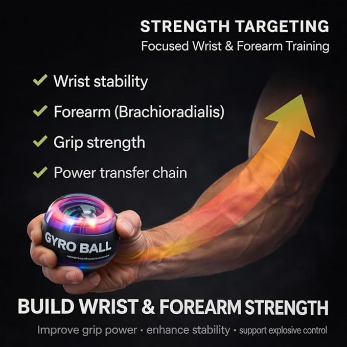 Torque Ball Auto-Start Gyro Ball – Easy Wrist Exercise Ball for Hand Grip, Finger Coordination & Forearm Training (Great for Seniors & Beginners)