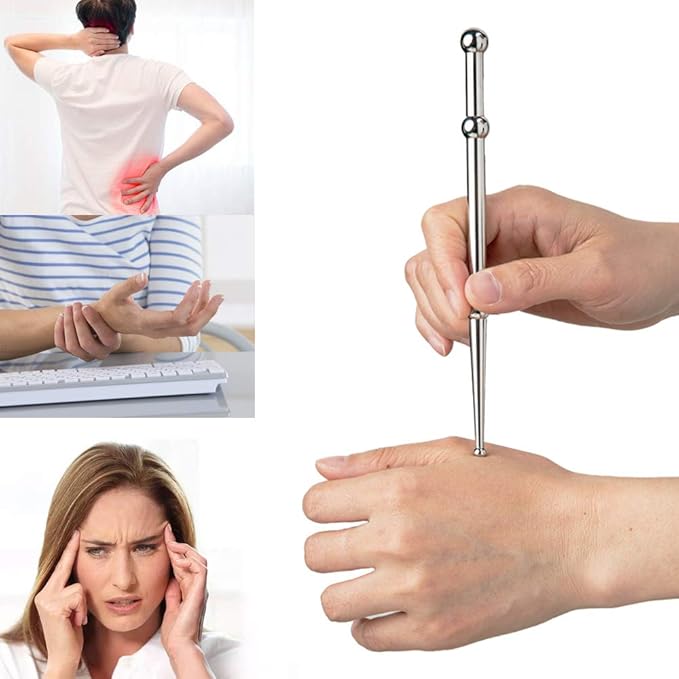 FeelFree Sport Stainless Steel Manual Acupressure Pen-Trigger Point Massage Tool-Reflexology Pressure Point Massager Tool for Relaxing Deep Tissue (A)