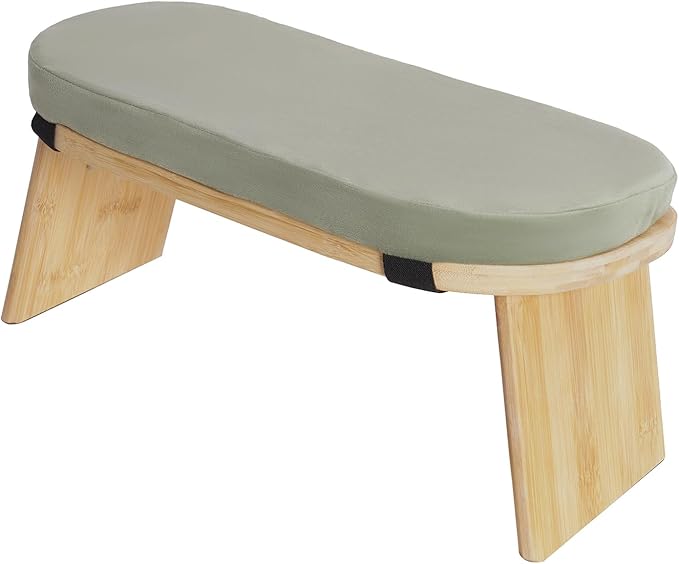 Meditation Prayer Bench, Portable Foldable & 5° Ergonomic Tilt Kneeling Meditation Yoga Stool with Cushion & Carry Bag for Home/Studio/Gym, Bamboo & Velvet Kneeling Stools (Green)