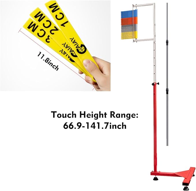 Vertical Jump Trainer, Adjustable Height, Metal Gym School Vertical Jump Tester, Sports Athlete Training Vertical Jump Tester 3.9-11.5 Feet, Portable Jump Strength Training Equipment Tool, red