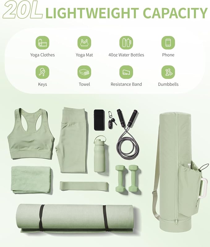 sportsnew Puffy Yoga Mat Bag Yoga Gym Bags for Women Men, Full-Zip Pilates Bag with Wet Pocket & Side Zip Drawstring Pocket Fits Tumblers with Handle, Yoga Mat Storage for Carrier Quick Access
