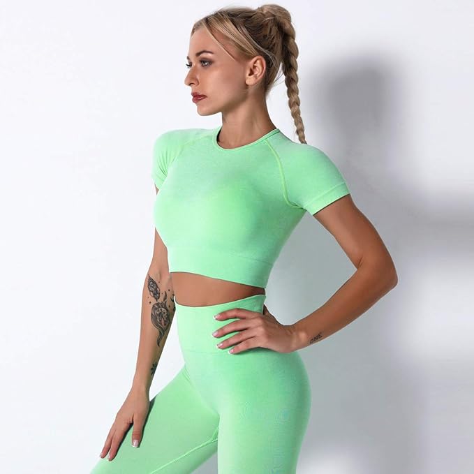 IMEKIS Women's Yoga Outfit Seamless Workout Set High Waist Exercise Shorts Pants with Sport Crop Top Bra 2PCS Gym Tracksuits