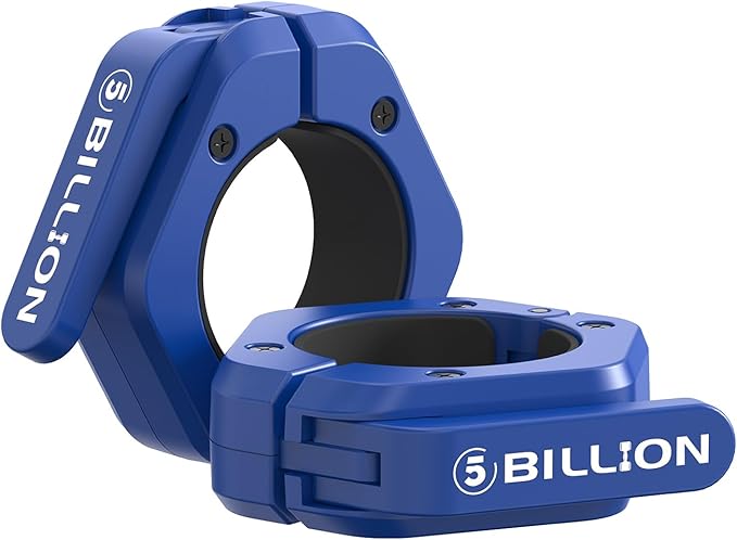 Olympic Barbell Clamps 2 inch Barbell Clips (Pair) Barbell Collars for Secure Weightlifting Quick Release Weight Clips for Bars with Anti-Slip TPR Lining at Home or Gym Clips (Blue)