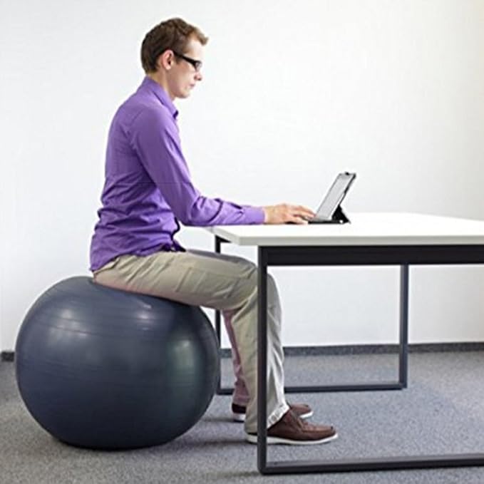 Yoga Ball Chair - Relieve Back Pain, PVC Anti-Burst Exercise Ball Chair for Home Office Desk Workout with Base & Resistance Bands, Backless Bouncy Ball Chair, Inflatable(Diameter 55cm(21 3/5 inch))