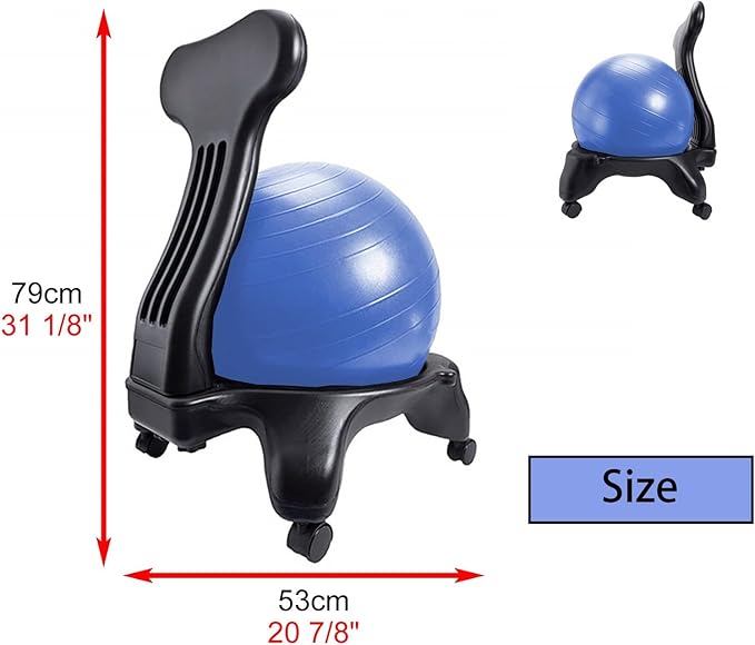 CMYUN Yoga Ball Chair Ergonomic Chair with Replaceable Balls, Stability Yoga Ball Chair for Office Home Classroom, Exercise Ball Seat with Wheels & Back Support (Color : Blue)