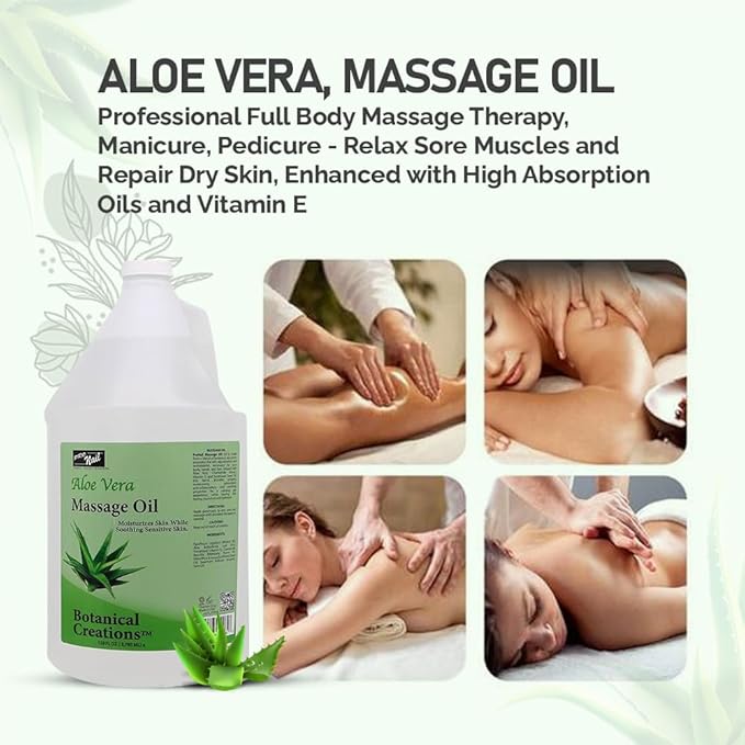PRONAIL - Massage Oil, Aloe Vera, 128 Oz - Professional Full Body Massage Therapy, Manicure, Pedicure - Relax Sore Muscles and Repair Dry Skin, Enhanced with High Absorption Oils and Vitamin E