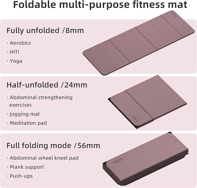 Foldable Yoga Mat Extra Thick 0.32 Inches-SGS Certified POE Material Exercise Mat, Non-Slip Design Fitness Mats, Multi-Purpose Workout Mats For Studio or Home Use