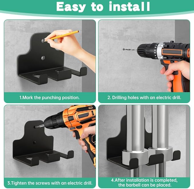 Vertical Barbell Wall Rack | Heavy-Duty Bar Holder for Garage Gym | Space-Saving Mount Organizes 33mm Bars（Commercial & Home）