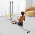 Foldable Rowing Machine & LAT Pull Down Machine 2-in-1, Multi-Function Home Gym Equipment with 19 Workouts, Max 220lbs,Compact for Small Spaces
