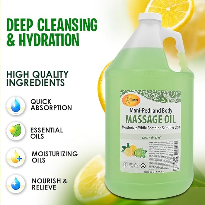 SPA REDI Professional Massage & Pedicure Oil High-Glide Transdermal Treatment & Backbar Staple Liquid Skin-Repair Technology for Botanical Skin Barrier Repair to Stop Oily Residue (1 Gallon)