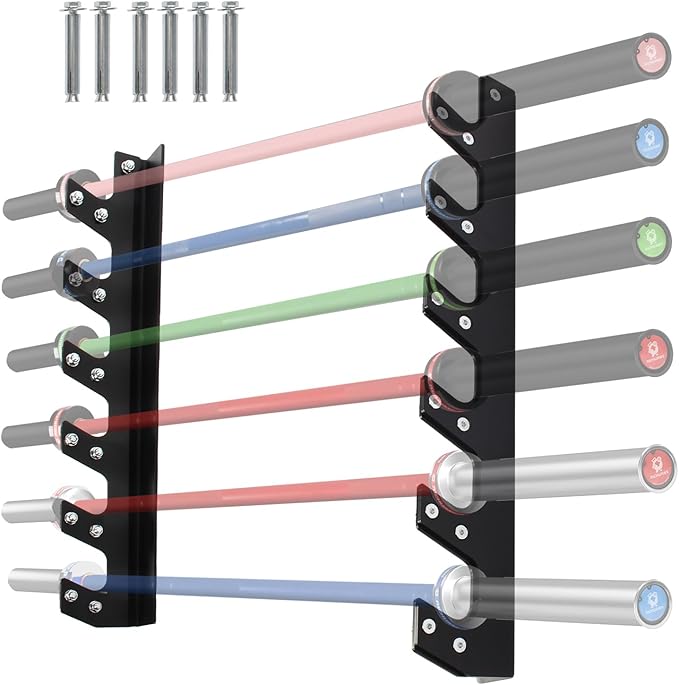 Wall Mounted Barbell Holder for 6 Bars – Heavy Duty 400LB Capacity Horizontal Storage Rack with Protective UHMW Liner | Easy Installation with Included Hardware | for Home Gym & Garage Organization
