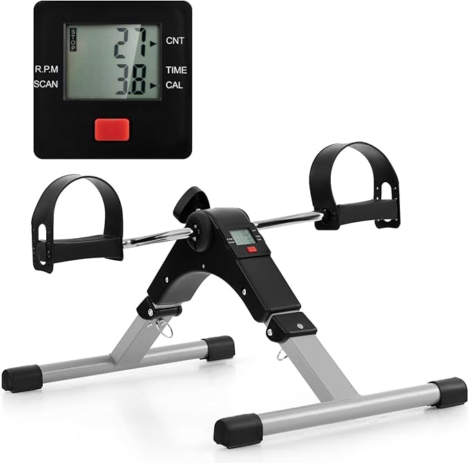 Goplus Mini Exercise Bike, Folding Under Desk Bike Pedal Exerciser with LCD Display, Adjustable Resistance, Portable Lightweight Foot Peddler Machine for Seniors Arms Legs Workout Office Home Fitness