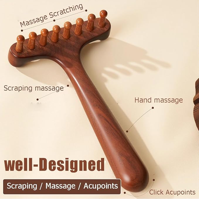 Wood Gua Sha Massage Tools Set,Scraping Scalp Comb,Scraping Natural Wooden Gua Sha Tool for Headache,Back,Neck,Shoulder Relaxation,Neck Massage Comb.