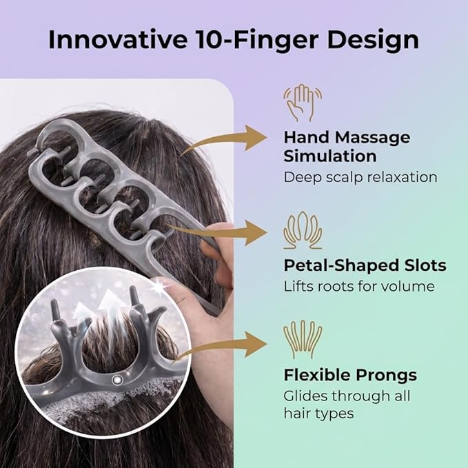 Scalp Massager for Stress Relief, 10-Finger Deep Scalp Massager, Precision-Molded High-Performance Nylon Tool for Relaxation & Natural Hair Volume, Ideal for Home, Office & Shower（Black）
