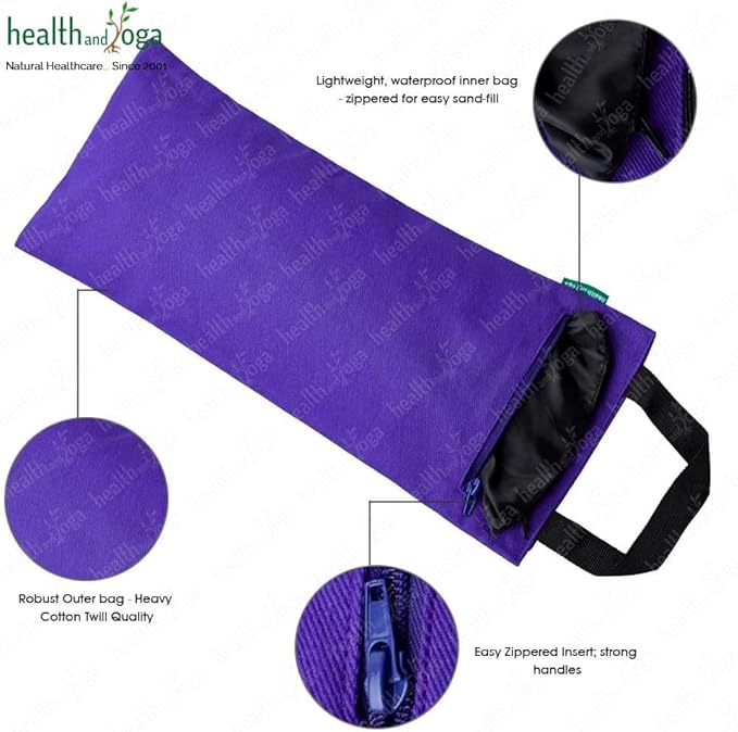 HealthAndYoga™ Yoga Sand Bags - Double Bag with Inner Waterproof Bag - Prop for Adding Weight and Support (Purple)