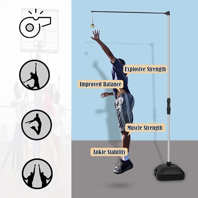 Kids Vertical Jump Trainer Equipment Holder, 5-12ft Adjustable High Jump Tester Measurement Tool Floor Stand, School Club Jumping Pole/Vertical Aid with Water Filled Base