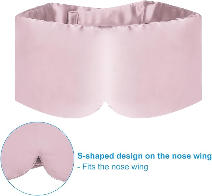 PATIKIL 100% Natural Silk Sleep Mask, Adjustable Soft Eye Mask Cooling Blackout Eye Cover with Storage Bags for Side Sleeping Women Men Travel, Pink