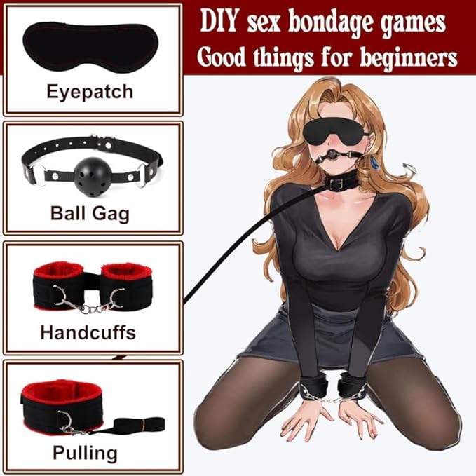 Pilates 11 Piece Fashion Design Leather Combination Set (Black Red), Fun Cosplay Racket Accessories, Wrist and Hip Yoga Supplies, Couple Gifts