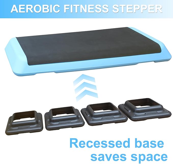 43'' Exercise Aerobic Step Platform, Adjustable Height 4-6-8in Exercise Stepper Workout with 4 Detachable Risers, Aerobics Stepper Workout Stepper for Home Gym Cardio Strength & Training