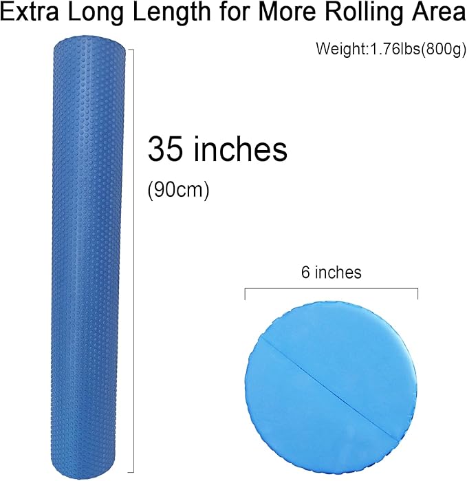 35“ High Density Fitness Foam Roller, Super Soft Round PE Foam Roller Exercises Yoga, Stretching, Deep Tissue&Muscle Recovery Relieves Muscle Pain, Improves Mobility & Circulation (Blue)