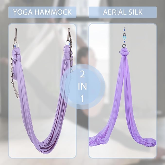 Aerial Silks Yoga Swing Set - 9/11 Yards Aerial Yoga Hammock Kit Anti-Gravity Flying for Fitness, Low/Non Stretch Nylon Tricot Fabric Hardware Included for Dance
