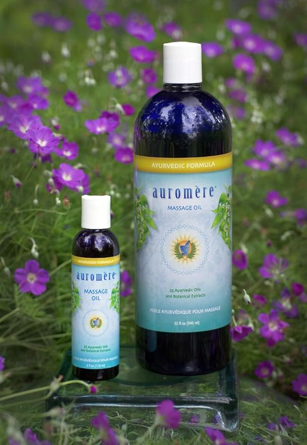 Auromere Ayurvedic Massage Oil - Vegan, Cruelty Free, Natural, Non GMO, with Cold-Pressed Sesame Oil Infused with 25 Herbal Extracts (32 fl oz), 1 Pack