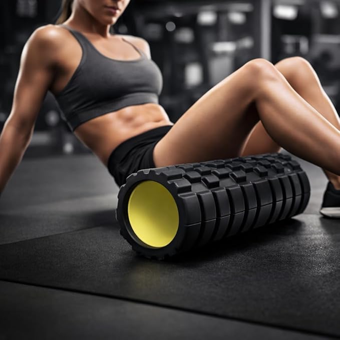 Firm Foam Roller 18 Inch x 5.5 Inch Hollow Core Design for Muscle Recovery, Stretching, Yoga, Workout Support, Black