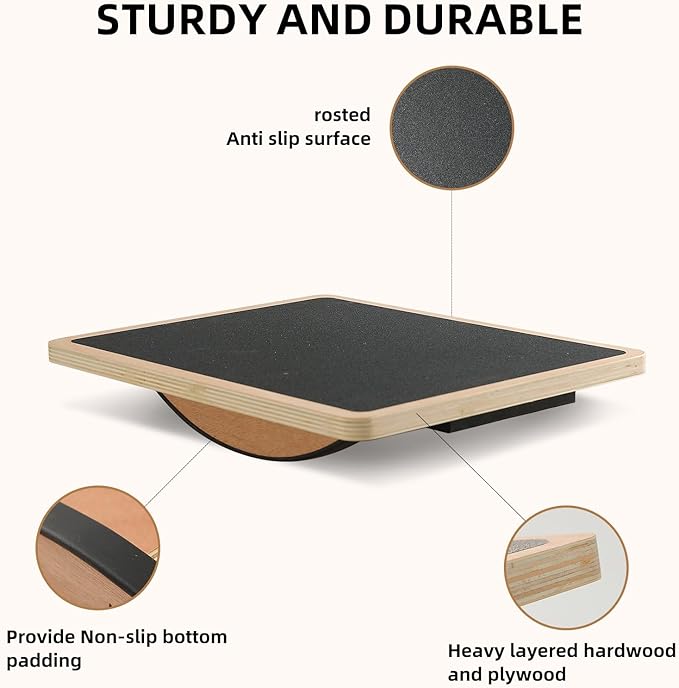 Juoe Balance Board Wobble Board for Adults and Kids - Anti-Slip 350LBS Balance Board for Physical Therapy,Balance Training,Posture Correction,Standing Desk Core Strength Wooden Balance Rocker Board