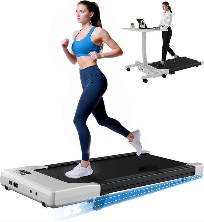 DeerRun Under Desk Walking Pad Treadmill with 6% Manual Incline, 0.6-3.8 MPH Walking Speed, 2.5 HP, 300 lb Capacity, App & Remote Control, for Home Office & Small Spaces
