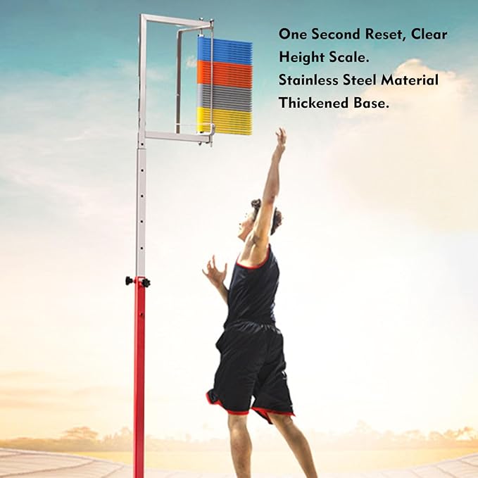 Vertical Jump Trainer, Adjustable Height, Metal Gym School Vertical Jump Tester, Sports Athlete Training Vertical Jump Tester 3.9-11.5 Feet, Portable Jump Strength Training Equipment Tool, red