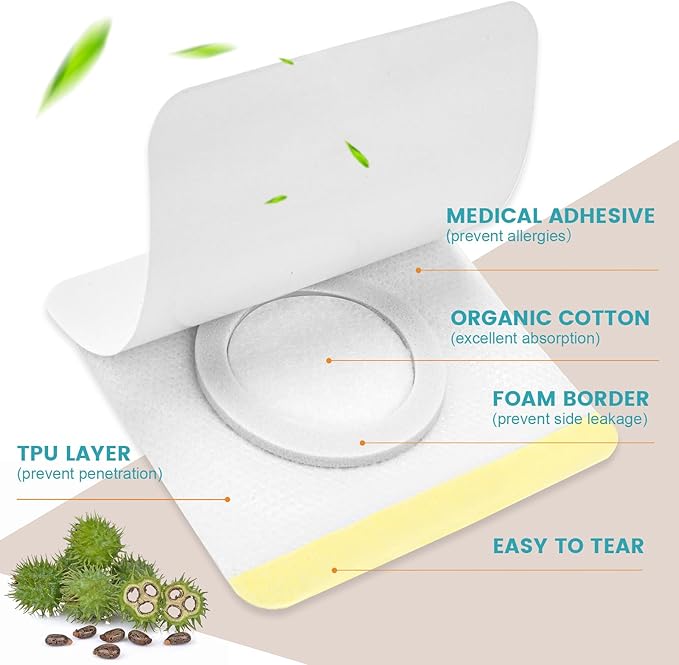 36Pcs Castor Oil Patches, Organic Cotton Castor Oil Patches for Belly Button, Massage Oils -White