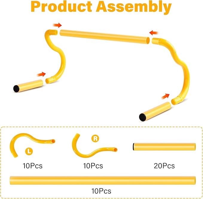 Agility Hurdles Training Equipment - 10 Speed Hurdles and 10 Soccer Cones with Carrying Bag for Soccer, Football, and Track Drills, Ideal for Athletes Speed and Agility Training (Yellow)