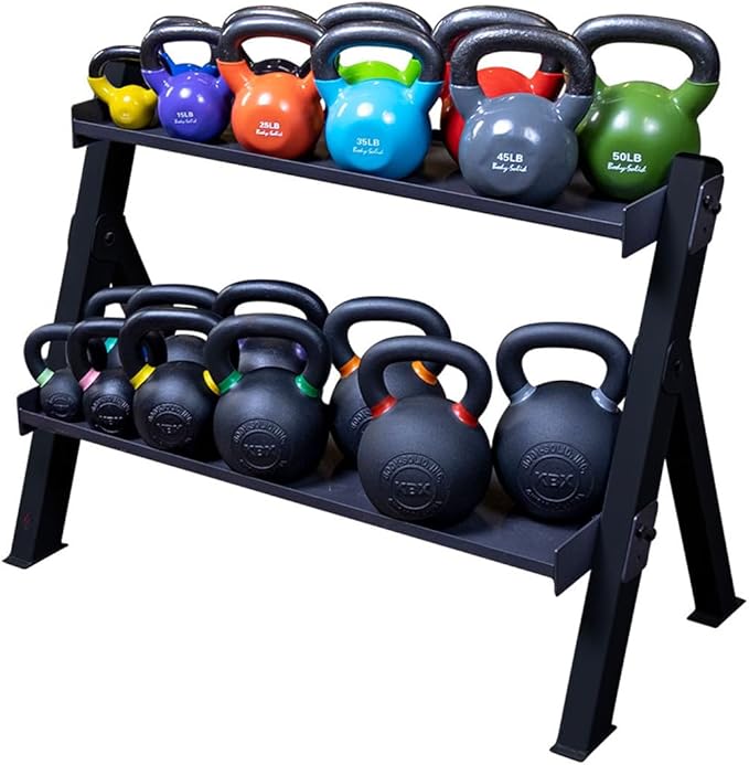 Body-Solid (GDKR100B) 3-Tier Kettlebell Rack - Compact, Durable Kettlebells Weight Stand for Home Gym, Fits 5-80 lb. Kettle bells
