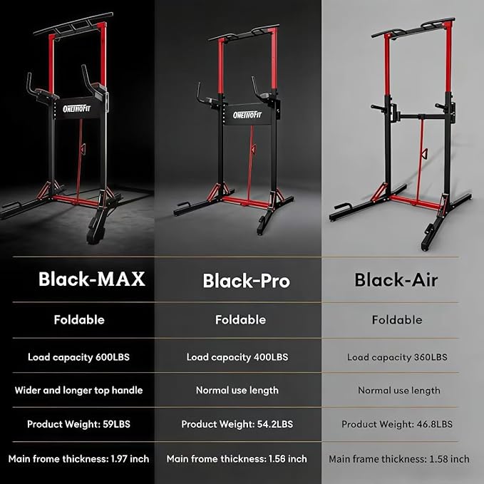 ONETWOFIT Foldable Power Tower Pull Up Bar Station, Multi-Function Adjustable Height Pull Up Dip Station for Gym Workout, Strength Training Fitness Equipment, Pull Up Stand Pro 400LBS/Pro Max 600LBS
